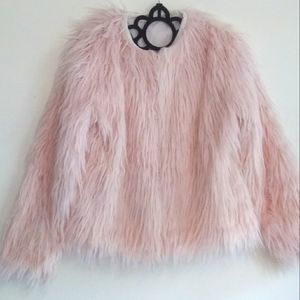 FUN! Fuzzy light baby pink faux fur jacket XL mid weight for FALL !
